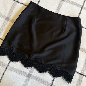 Wayf Black Mini Skirt with Scalloped Lace Hem